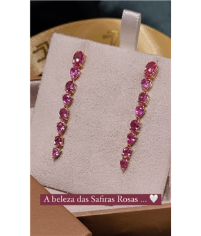 Brinco Cascata Safiras Rosa